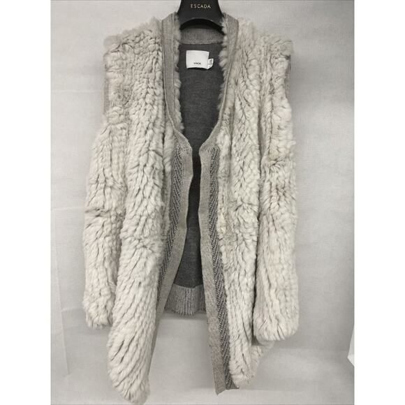 Sz M Medium Vince Grey Rex Rabbit Fur Sleeveless Sweater Vest V314276252